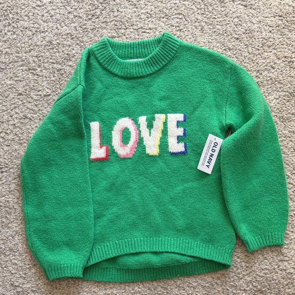 Old Navy Green Kids 'LOVE' Knit Sweater with Multicolor Letters